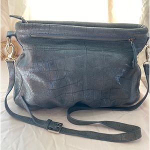 Soltani satchel handbag purse shiny metallic dark grey